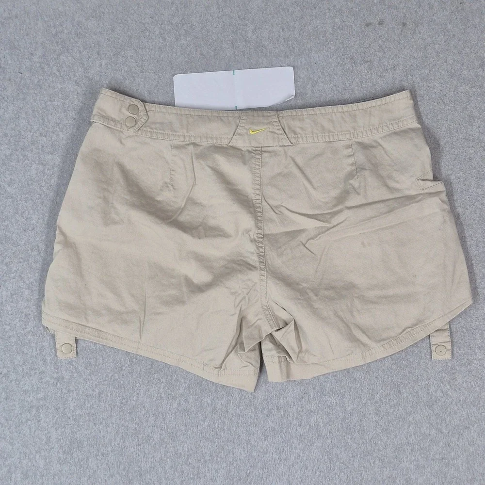 VINTAGE Nike Women Shorts M Beige Embroidered Cargo Mini Swoosh Embroidered